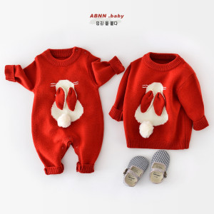 Baby Autumn And Winter Jumpsuit Cartoon Knitted Rabbit Sweater