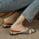 Women's Retro Flat Bottom Horse Buckle Slippers