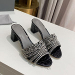 Stone Print Microfiber Rhinestones Round Toe Slippers