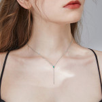 9K White Gold Lab-Created Emerald Lariat Necklace 16+1+1 inches