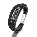 Men's Stainless Steel Leather Braided Bracelet Multi-layer Metal Leather