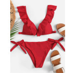 Women's knotted split ruffle swimsuit