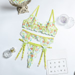 Three-piece Set Of Craft Floral Mesh Underwear Gathered