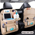 Car Seat Back Pu Leather Pad Bag Car Storage Organizer Foldable Table Tray Travel Storage Bag Auto Accessories