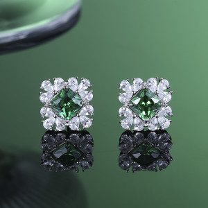 Emerald Stud Earrings Female Temperament Advanced