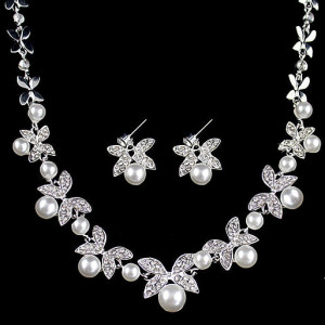 B0879 bride wedding jewelry accessories wholesale fashion diamond pearl necklace earrings set leaves the atmosphere