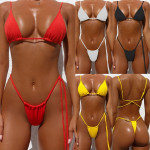 Solid Knit Pit-Bar Strappy Chest Bikini Thong