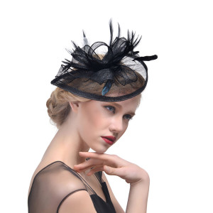 Hemp Yarn Banquet Net Top Hat Bridal Feather Hairpin