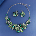 Necklace Exaggerated Colorful Flowers Full Of Diamond Crystal Necklace Earrings Jewelry Set