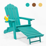 TALE Folding Adirondack Chair With Pullout Ottoman With Cup Holder, Oaversized, Poly Lumber, For Patio Deck Garden, Backyard Furniture, Easy To Install,.Banned From Selling On Amazon