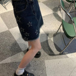 Star Embroidery American Vintage Denim Short Skirt Summer Women's High Waist Spice Girl Half Skirt Bag Hip Skirt