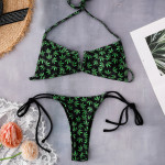 Women's Swimsuit Leaf Print Underwire Gathers Sexy Bikini