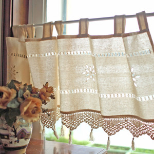 Old Coarse Cotton Linen Crochet Coffee Rod Curtain
