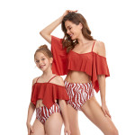 Parent-child Swimsuit Printed High Waist Bikini Ruffled Mother And Daughter Swimwear