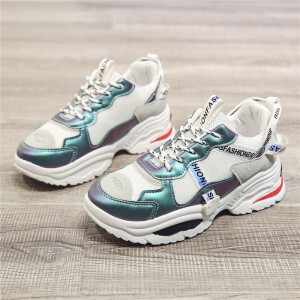 Cross-Border 42 Large Size Women'S Shoes Autumn New Mesh Fabric Color Matching Old Shoes Student Platform Casual Sports Shoes Trend