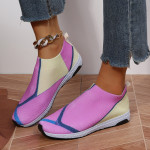 Women's Casual Fly Weaving Color Blocking Flat Bottom Sneakers