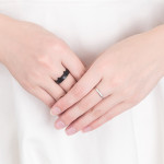 Black White Cat Sterling Silver Couple Ring