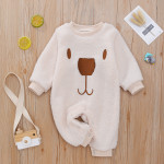 Infant Brown White Two-tone Bear Printed Jumpsuit