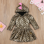 European and American children's clothing spring new baby skirt fish scale hooded dress long-sleeved girls