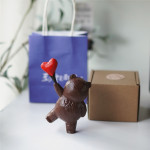 Send You A Careful Heart Bear Small Wood Carving Desktop Solid Wood Ornaments