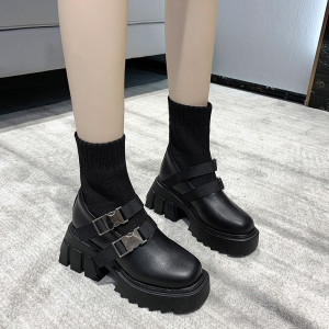 Mid-Tube Fiber Leather Women's Boots High-Heeled Boots