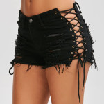 Denim Hot Pants Shorts Women's Straight Broken Corns Lace-up