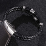 Leather Rope Stainless Steel Leather Braided Bracelet Genuine Leather Multilayer Jewelry Men's