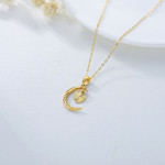 14K Real Gold Moon Heart Dainty Necklace 