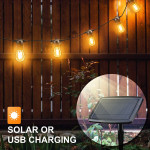 48FT Solar Outdoor String Lights With 15 Bulbs S14 Waterproof LED Patio Lights With 4 Lighting Modes For Garden, Party