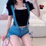 Lace Heart Bow Early Summer Denim Shorts