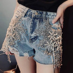 Ripped Jeans With Diamond Flowers