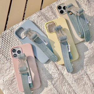 Solid Color Wrist Strap Bracket Phone Case