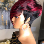 Dark Red Pixie Cut Wig Human Hair Short Bob Wig With Natural