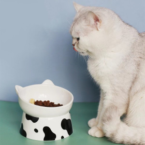 Pet Ceramic Bowl Large Diameter High Foot Oblique Mouth Protection Cervical Spine