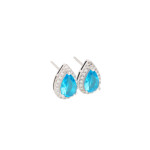 S925 Sterling Silver Water Drop Sea Blue Zirconium Stud Earrings Simple