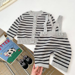 Striped Knitted Sweater Cardigan Two-piece Set