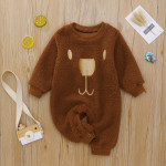 Infant Brown White Two-tone Bear Printed Jumpsuit