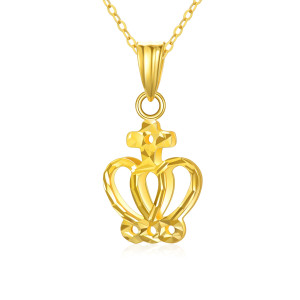 Queen Crown Pendant Necklace in 18k Yellow Gold 