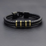 Black Leather Braided Stainless Steel Bead Bracelet