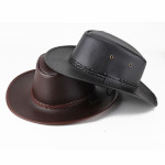 Solid Colour Leather Cord Large Brimmed Sun Visor Cowboy Hat