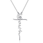 S925 Sterling Silver Faith Cross Moon and Star Necklace Pendant Jewelry 