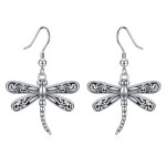 Dragonfly Dangle Drop Earrings Jewelry in Sterling Silver Oxidized 