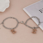 Stainless Steel Flocking Three-dimensional Bear Pendant Love Love Magnetic Buckle Couple Bracelet