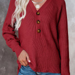 New Button New Knitted V-neck Sweater Women