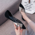 Side-empty Flat Shoes Women's Pointed Baotou Rhinestones