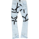 Stacked Wash Patchwork Rope Edging Stitching Raw Edge Flared Cargo Jeans