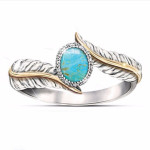 Zhen Rong wish hot selling new products, European and American extravagant inlaid Green Turquoise feather ring color ring party engagement ring