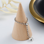 Women's Fashion Sterling Silver Round Bead Stitching Love Tassel Heart Pendant Ring