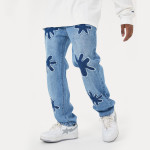 Retro Burnt Flowers Niche Wash Old Jeans For Men And Women