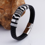 Black Leather Woven Men's Versatile Titanium Steel Leather Bracelet